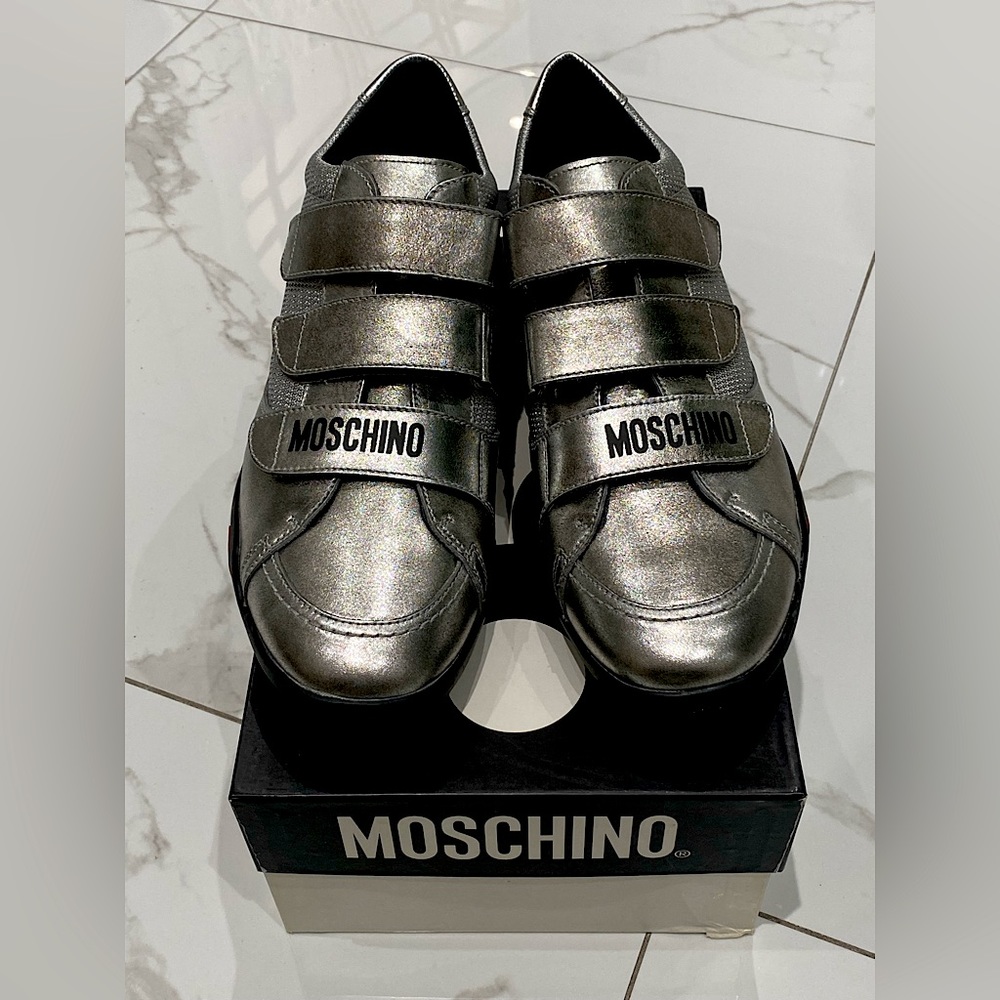 Moschino Vintage Silver Metal 3straps Sneakers Size EU 46